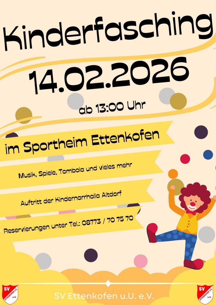 Einladung zum Kinderfasching 2026 14.02.26 ab 13Uhr